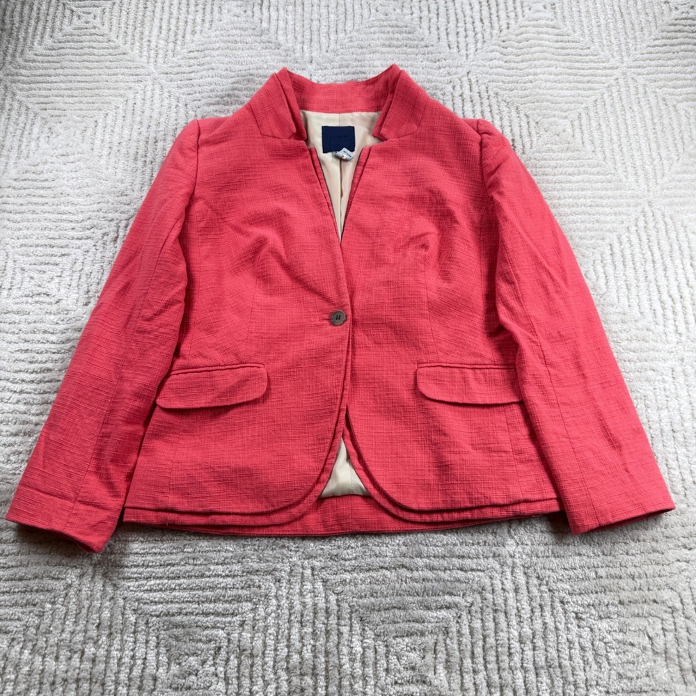 J Crew Blazer Women 0 Coral Pink Cotton Stand Collar Office Dopamine Luxury Chic